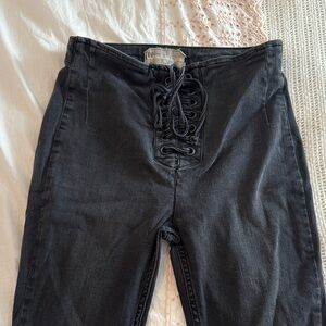 Free People High Rise Lace-Up Black Jeans